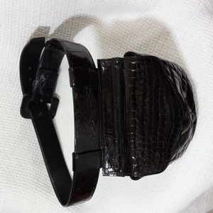 TOWANNY Belt/Fanny Bag Purse 7 X 5.5” Croc 37.5” L Snap/Buckle Close Black NWOT
